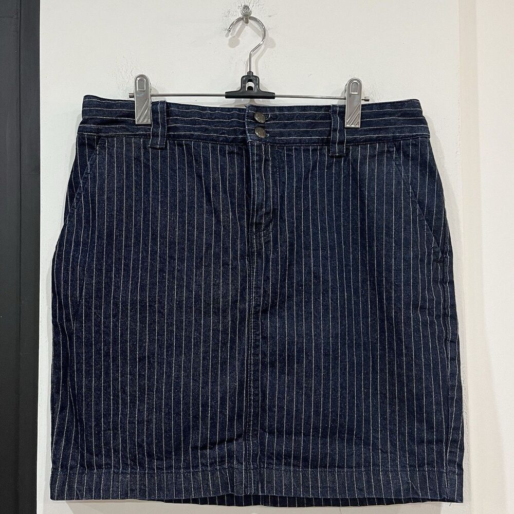 CHAPS Denim Petite Striped Penstripe Mini Skirt 10P  Pockets